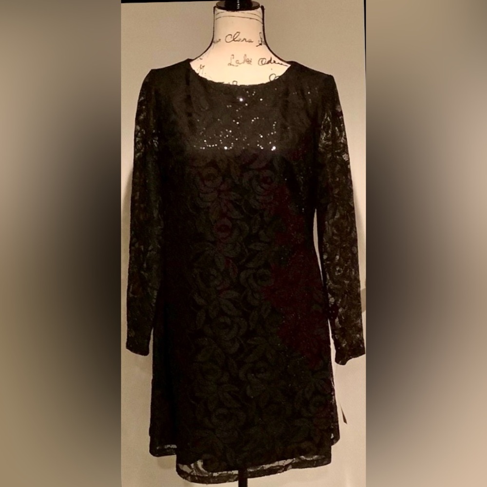 NWT American Living Black Sequin Floral Lace Cocktail Dress